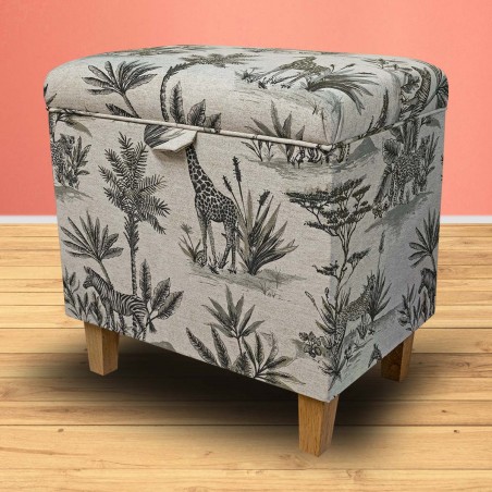 Tall Storage Footstool Box, Ottoman, Pouffe in Safari Wildlife Fabric