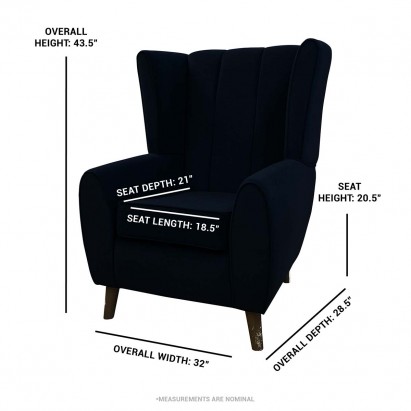 unique wingback chair in black faux leather dimensions