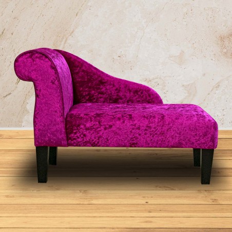 41" Mini Chaise Longue in a Shimmer Fuchsia Crushed Velvet Fabric