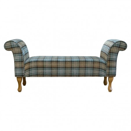 LUXE 56" Medium Window Seat Settle in a Lana Blue Tartan Fabric