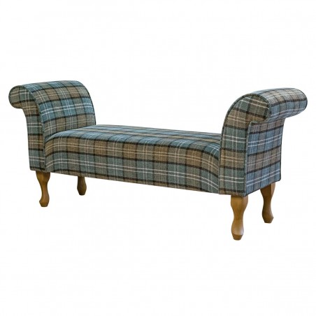 LUXE 56" Medium Window Seat Settle in a Lana Blue Tartan Fabric