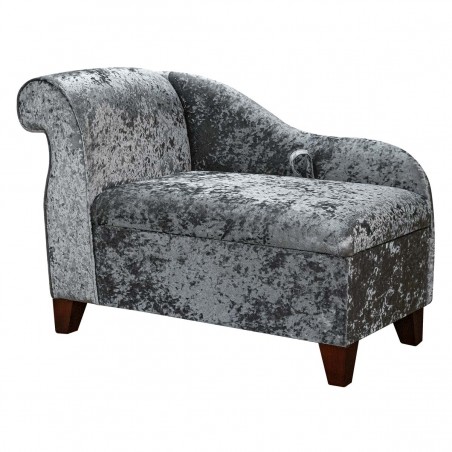 41" Storage Chaise Longue in a Shimmer Steel Crushed Velvet Fabric