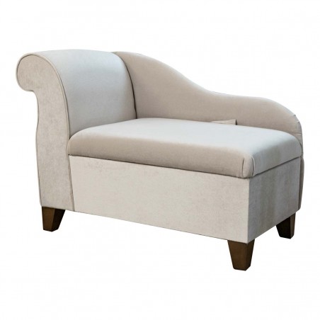 LUXE 41" Storage Chaise Longue in AquaVelvet Oatmeal Fabric