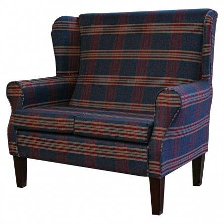 2 Seater Wingback Sofa in Gleneagles Check & Plain Granite Fabric