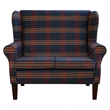 2 Seater Wingback Sofa in Gleneagles Check & Plain Granite Fabric