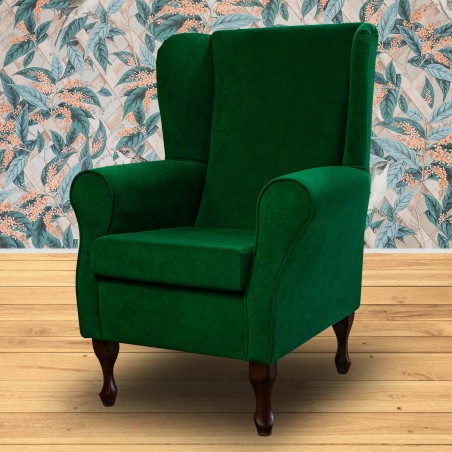 green velvet wingback chair