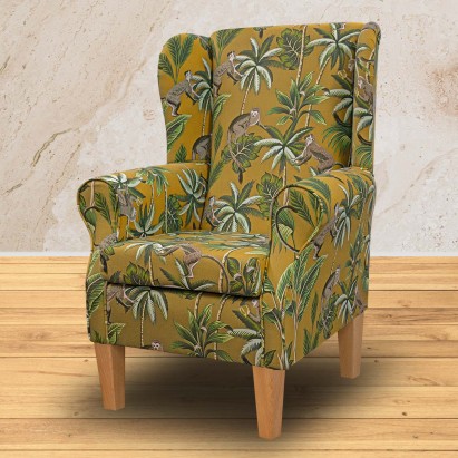 mustard yellow pattern wingback chair