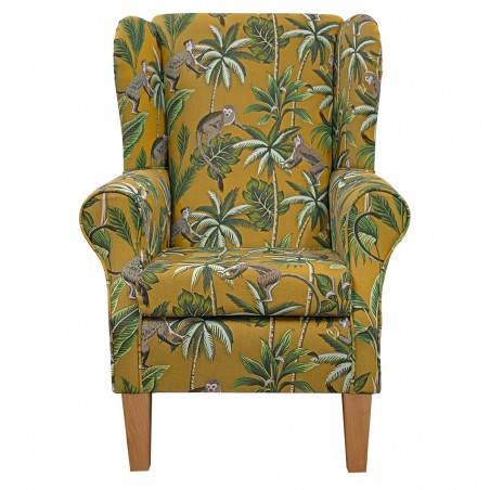 Standard Wingback Fireside Westoe Chair in Monkey Yellow 100% Cotton Print Fabric