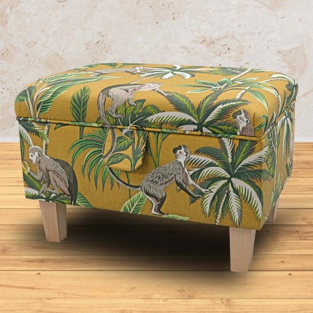 Storage Footstool, Ottoman, Pouffe in Monkey Yellow 100% Cotton Print Fabric