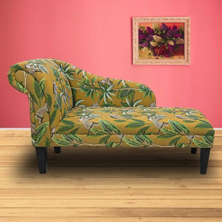 yellow chaise longue monkey fabric