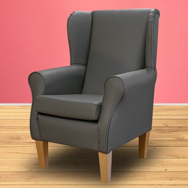 LUXE Standard Wingback Fireside Westoe Chair in Toro Smoke Ultra Hard-Wearing Faux Leather