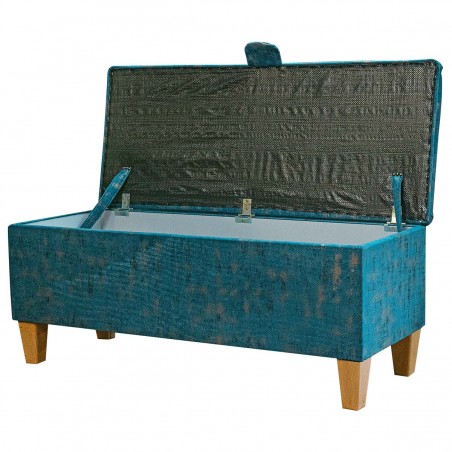 Storage Bench Stool in Seville Peacock & Brushed Gold Fabric