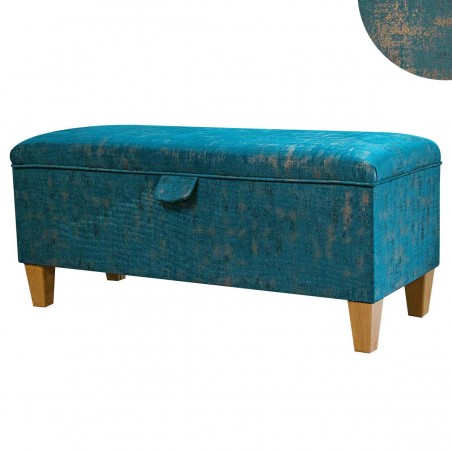 Storage Bench Stool in Seville Peacock & Brushed Gold Fabric