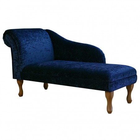 52" Medium Chaise Longue in Pastiche Crush Plain Navy Chenille Fabric