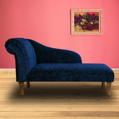 52" Medium Chaise Longue in Pastiche Crush Plain Navy Chenille Fabric