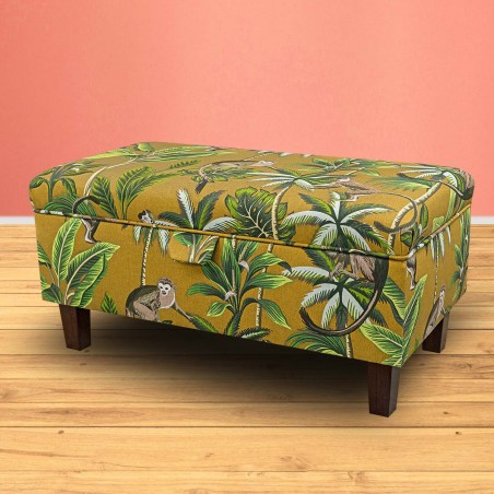 Storage Footstool, Ottoman, Pouffe in a Monkey Ochre 100% Cotton Print Fabric