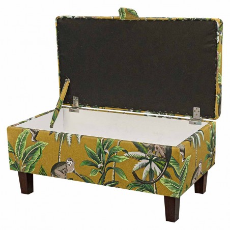 Storage Footstool, Ottoman, Pouffe in a Monkey Ochre 100% Cotton Print Fabric