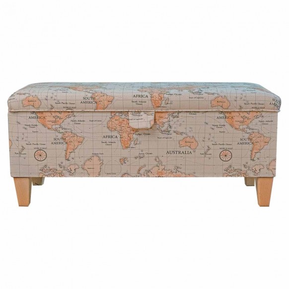 Storage Bench Stool in Maps Multi 100% Cotton Fabric