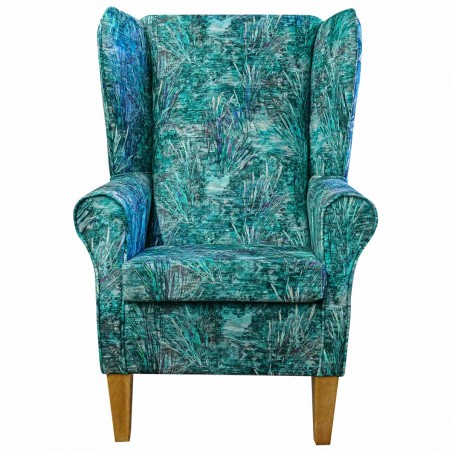 Large High Back Chair in Maestro Mir Floral Teal Printed Velvet Fabric