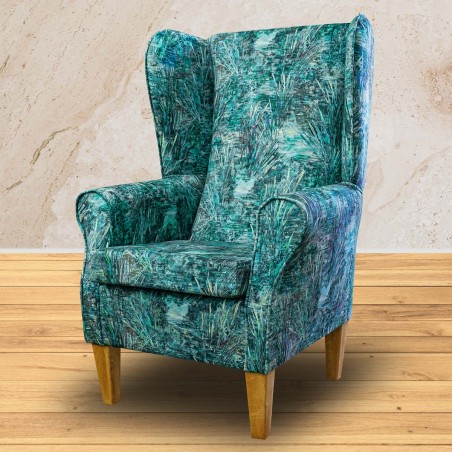 Large High Back Chair in Maestro Mir Floral Teal Printed Velvet Fabric