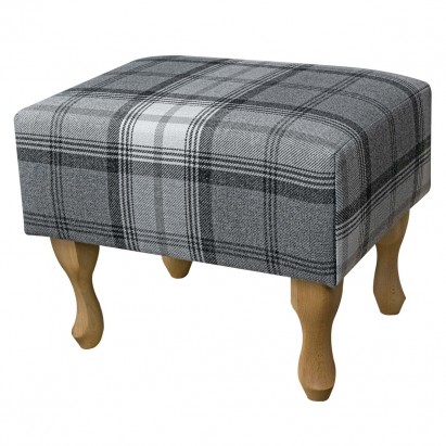LUXE Small Footstool in a Sophie Check Zinc Fabric