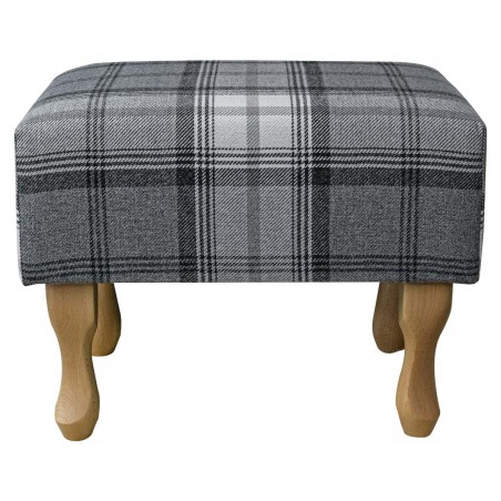 LUXE Small Footstool in a Sophie Check Zinc Fabric