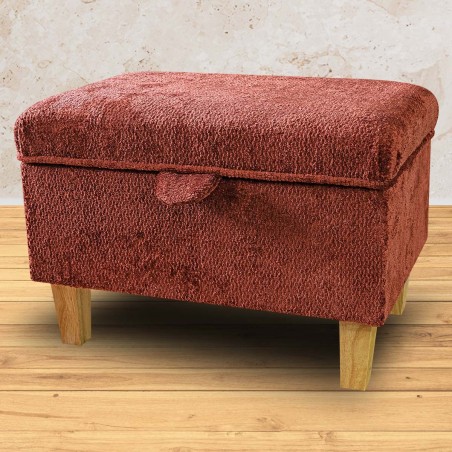 CLEARANCE Storage Footstool, Ottoman, Pouffe in Luxury Rust Fabric