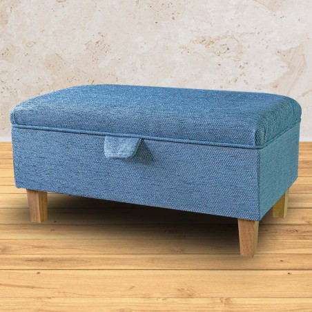 CLEARANCE LUXE Storage Footstool, Ottoman, Pouffe in an AquaClean Oban Denim Fabric