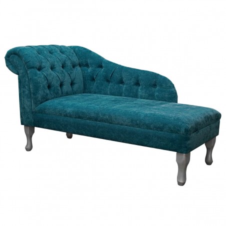 56" Medium Buttoned Chaise Longue in Dolce Bermuda Strie Velvet Fabric