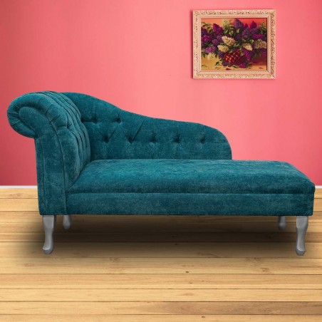 56" Medium Buttoned Chaise Longue in Dolce Bermuda Strie Velvet Fabric