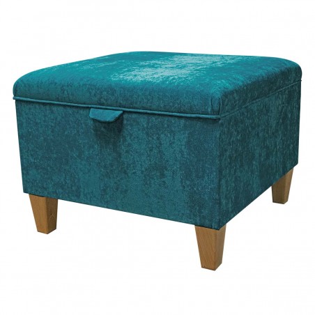 Large Square Storage Ottoman in Dolce Bermuda Strie Velvet Fabric