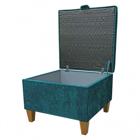 Large Square Storage Ottoman in Dolce Bermuda Strie Velvet Fabric