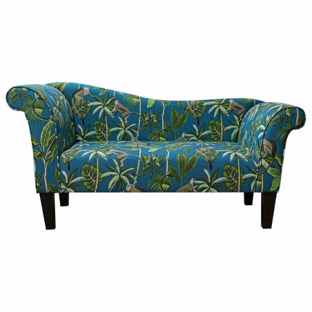 Designer Chaise Sofa in Monkey Teal Tropical 100% Cotton Fabric