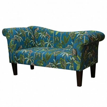 Designer Chaise Sofa in Monkey Teal Tropical 100% Cotton Fabric