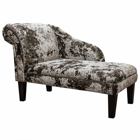 LUXE 45" Medium Chaise Longue in a Lustro Bronze Chenille Fabric with Studding