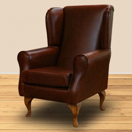 brown leather wingback chair