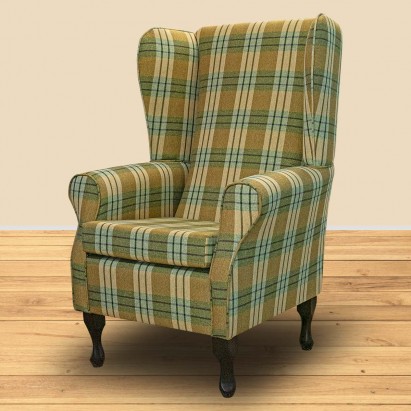 Large High Back Chair in a Kintyre Pampas Tartan Fabric
