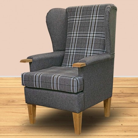 Kensington Orthopaedic Armchair in Gleneagles Check & Plain Silver Fabric