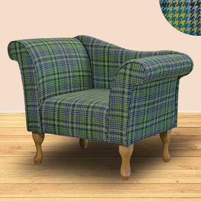 Designer Chaise Chair in Bologna Houndstooth Tartan...