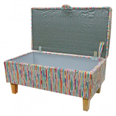 LUXE Storage Footstool, Ottoman, Pouffe in an Extravaganza Stripe Burst Rainbow Fabric