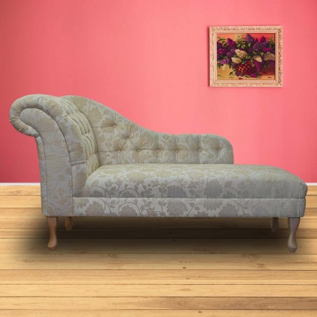 60" Large Deep Buttoned Chaise Longue in a Woburn Gold Floral Fabric