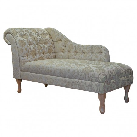 60" Large Deep Buttoned Chaise Longue in a Woburn Gold Floral Fabric