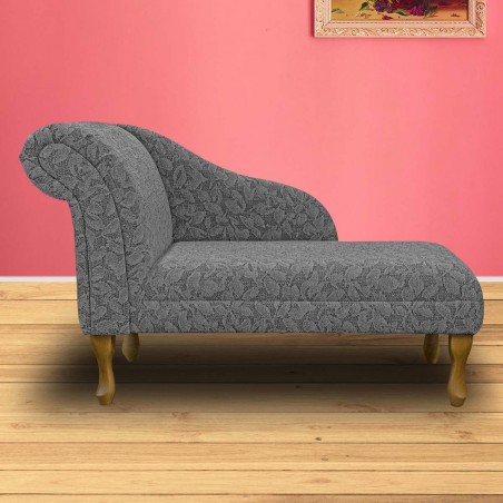 45" Medium Chaise Longue in Bergamo Floral Grey Fabric