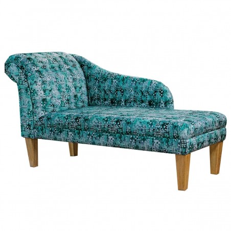 52" Medium Chaise Longue in Prints Majestic Lagoon Velvet Fabric