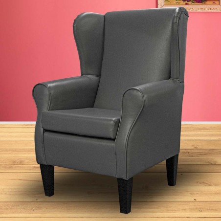 Medium Wingback Fireside Chair in Grey Vinyl