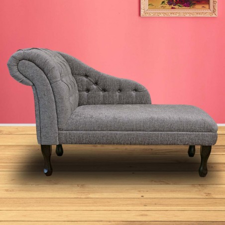 45" Medium Chaise Longue in Carlton Silver Modern Chenille Fabric