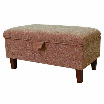 OUTLET Storage Footstool Ottoman in Terracotta Vintage Floral Fabric