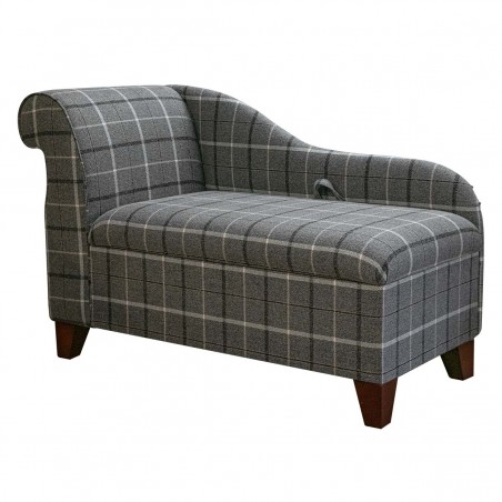 45" Storage Chaise Longue in Sophie Tartan Zinc Fabric