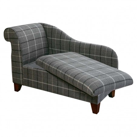 45" Storage Chaise Longue in Sophie Tartan Zinc Fabric