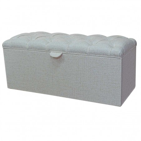 Buttoned Storage Bench Ottoman in Politano Cream Weave Fabric